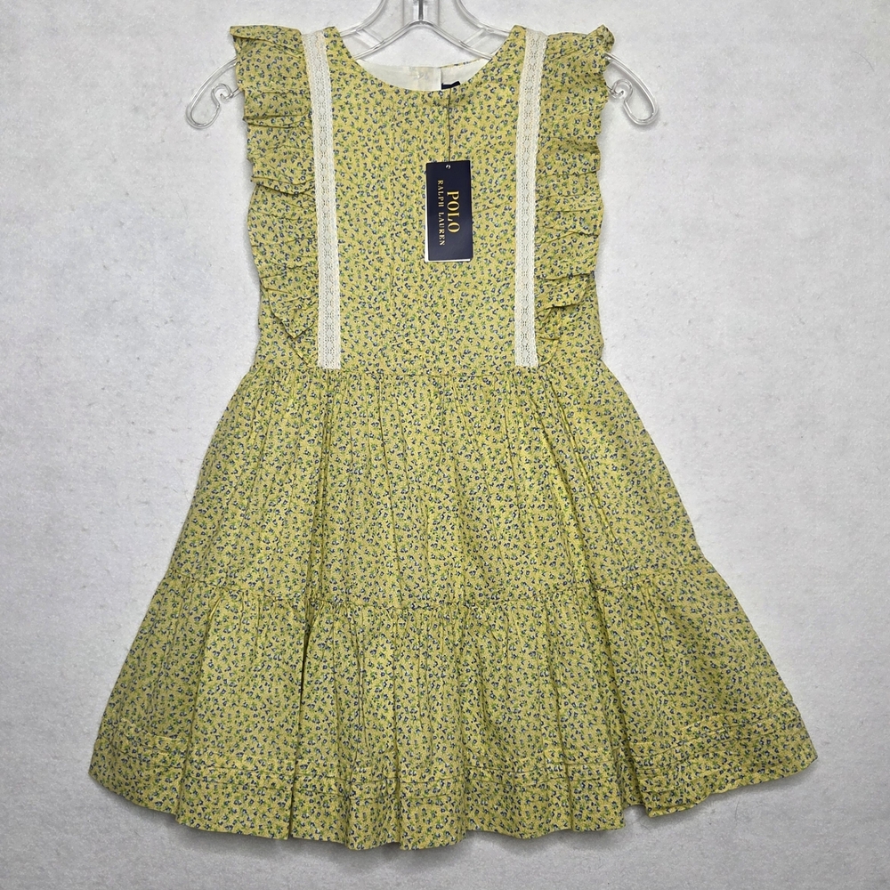 Polo Ralph Lauren Girls NWT Yellow Floral Cotton Batiste Cottagecore Dress 6X